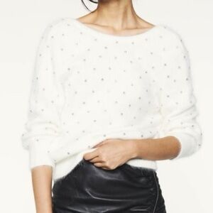 NWOT Gorgeous Ba&sh White V-Neck Sweater Open Back Crystals Embellishments Sz XS